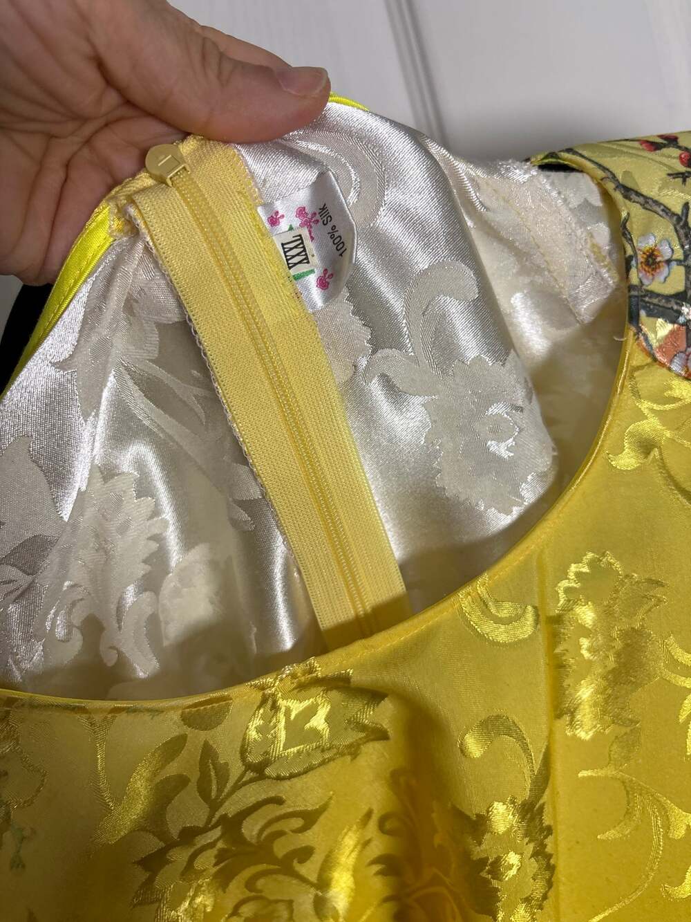100% Silk Yellow Floral Jacquard Shift Dress  Cottagecore
